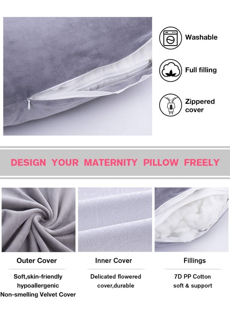 Pregnancy Pillow, U Shaped Full Body Pillow, Nursing, Support and Maternity Pillow for Pregnant Women with Removable Velvet Cover (Grey) - Image 3